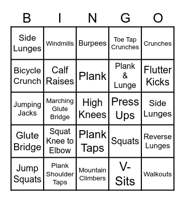 Workout of the Day Bingo Card