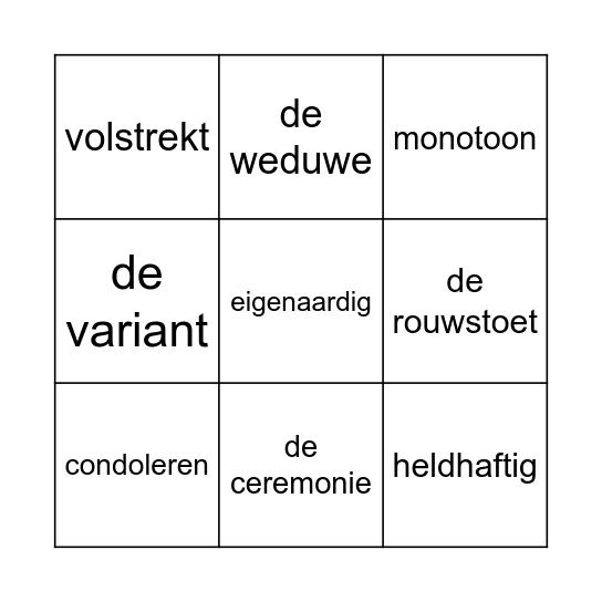 Woordenschat 701 en 715 Bingo Card