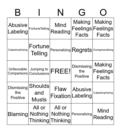 STINKIN' THINKIN' Bingo Card