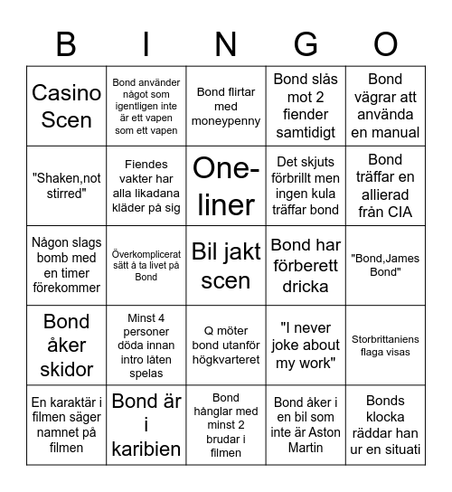 James Bond Svenska Bingo Card