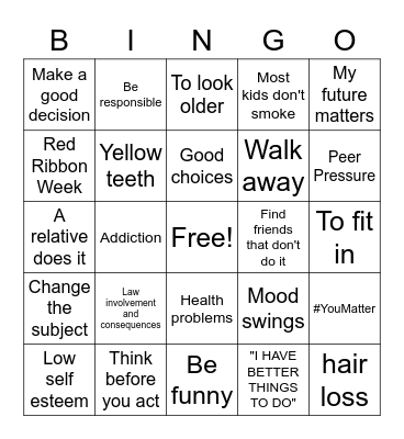 Red Ribbon Week BINGO Card