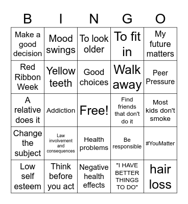 Red Ribbon Week BINGO Card