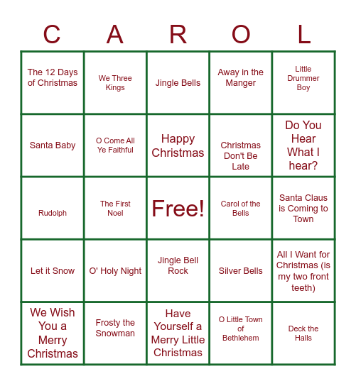 Christmas Carol (BINGO)! Bingo Card