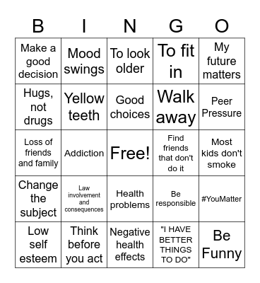 Red Ribbon Week BINGO Card