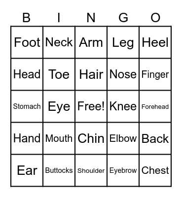 Human Body Bingo Card
