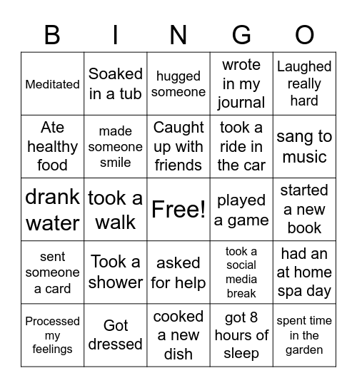 Self- Care Bingo Card