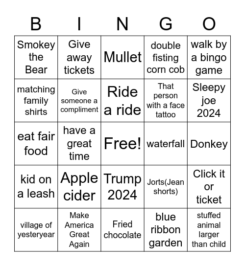 NC STATE FAIR 2021 Bingo Card