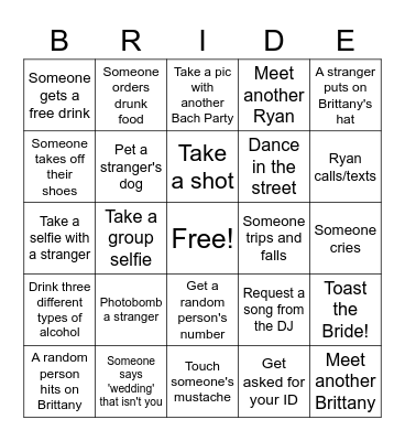 Brittany's Last Rodeo Bingo Card