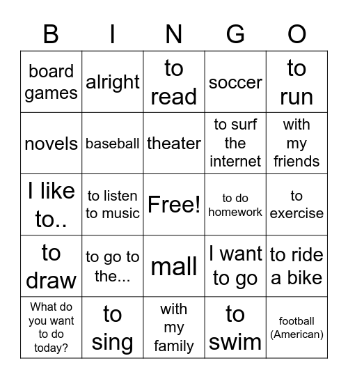 3.1 Vocabulario Bingo Card