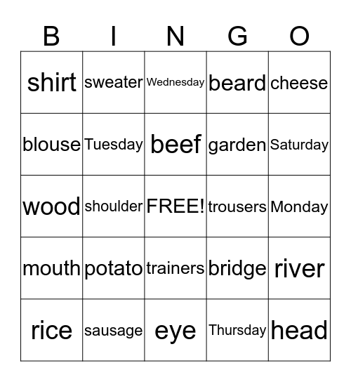 English is FUN! Bingo Card