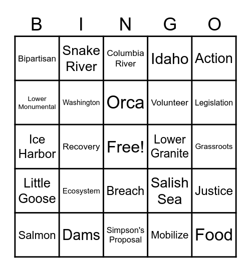 Snake River Savers Bingo Card