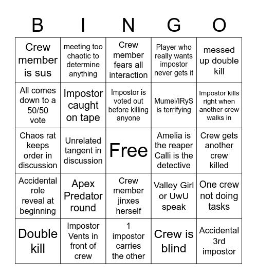 Full Holo EN among us Bingo Card