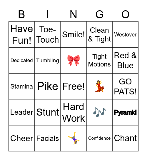 Westover Competition Cheer Bingo Card
