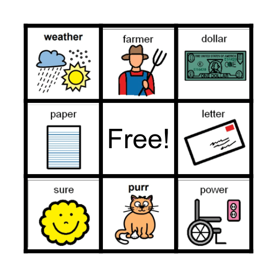 Final ER Words Bingo Card