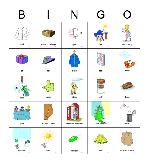 Vocabulary Bingo Card