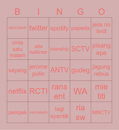 TIRSA Bingo Card