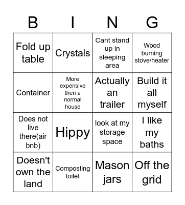 tiny home Bingo Card
