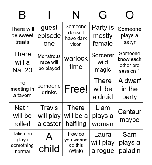 Critical role bingo Card