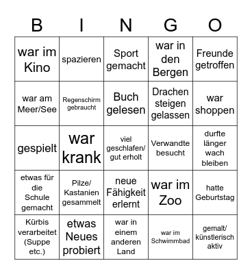 Herbstferien Bingo Card