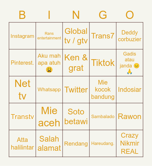 Bingonya Toby Bingo Card