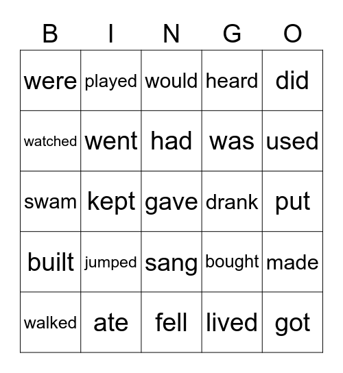 Past Tense Bingo Card