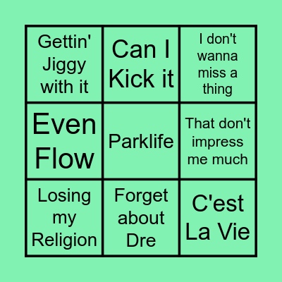 90's Music Bingo Card