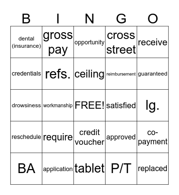 CASAS 83-84 Vocab Bingo Card 1 Bingo Card