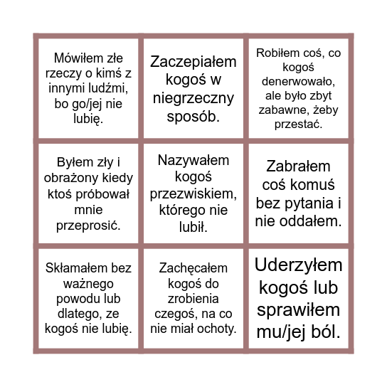 Czy zdarzyło Ci się: Bingo Card