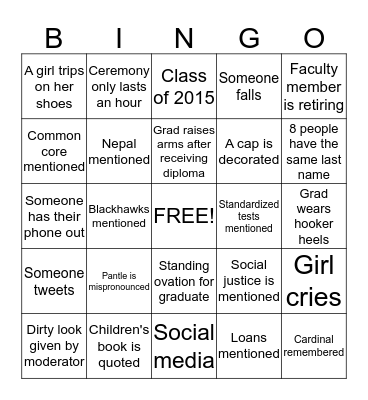 Graduation Bingo Card