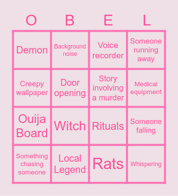 Obel's Ghost Hunt Bingo Card
