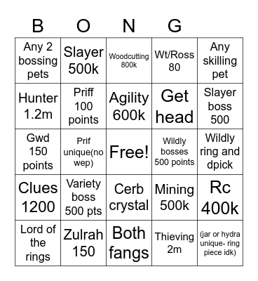 Winter bongus Bingo Card