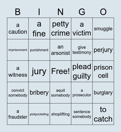 Crime Bingo Card