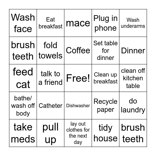 Morning Routine Bingo Card