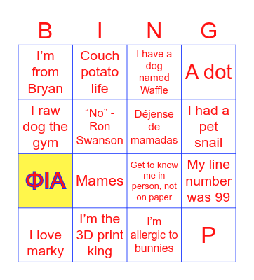ΦΙΑ Alumni Bingo Card