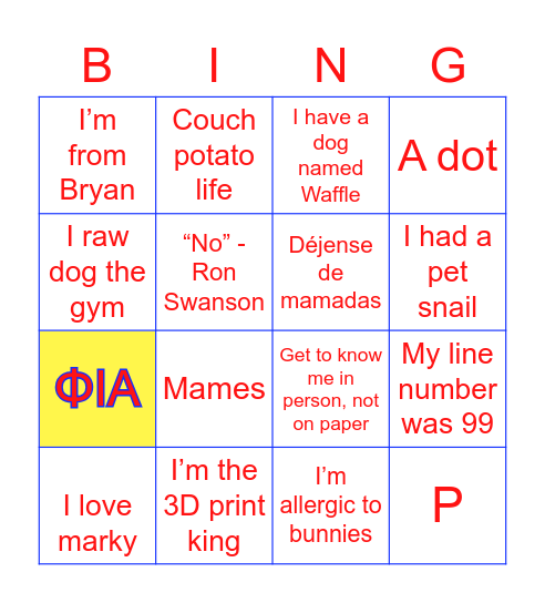 ΦΙΑ Alumni Bingo Card