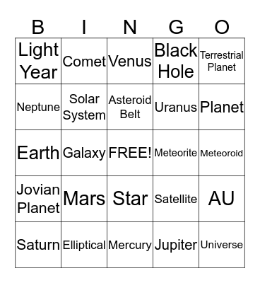 Space Bingo Card