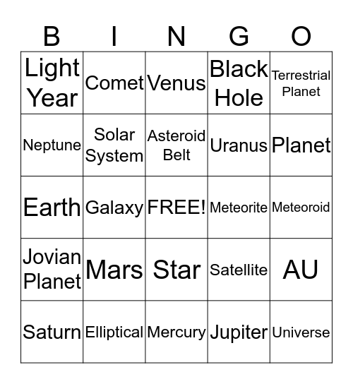 Space Bingo Card