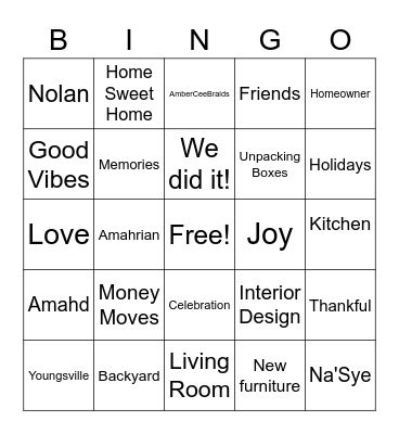 AC's Housewarming Bingo Card