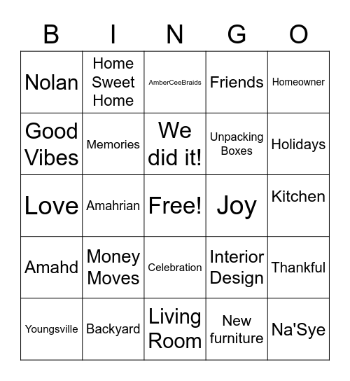 AC's Housewarming Bingo Card