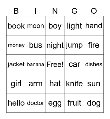 FIRST WORDS Bingo Card