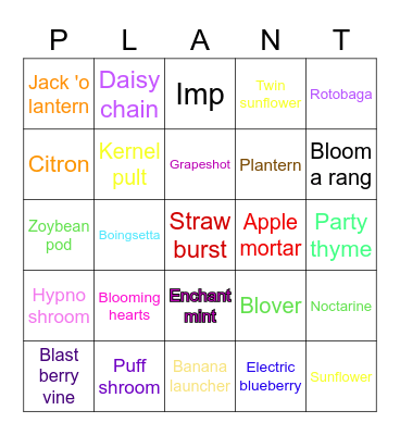 Plants vs Zombies Bingo Card