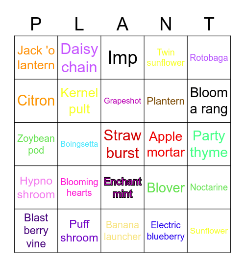 Plants vs. Zombies 2 Bingo Card