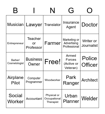 Career Networking Bingo Card