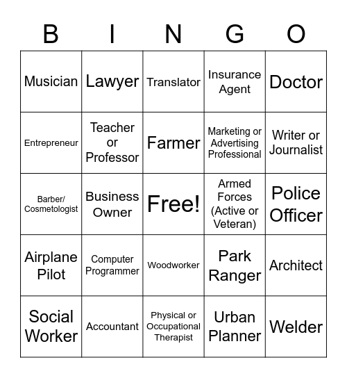 Career Networking Bingo Card