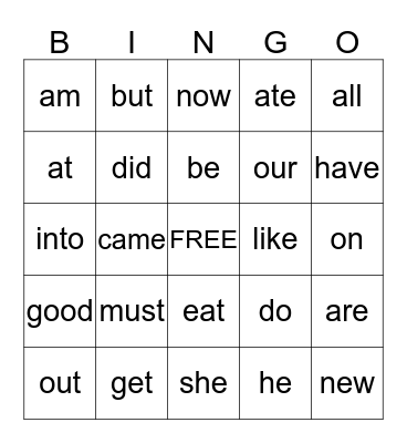First Grade Sight Words Bingo Card