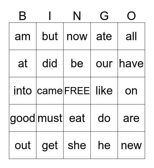 First Grade Sight Words Bingo Card
