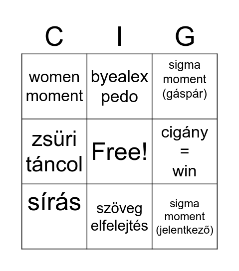 xfaktor Bingo Card