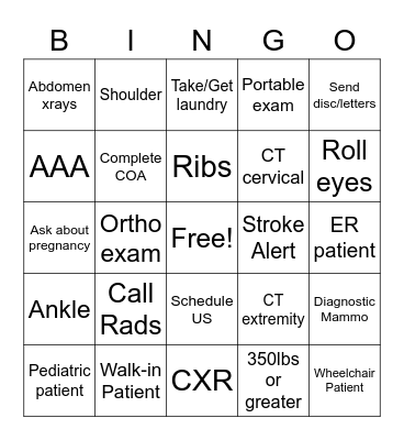 Rad tech week Bingo Card