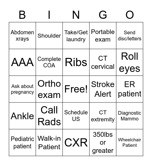 Rad tech week Bingo Card