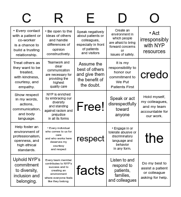 CREDO Bingo Card